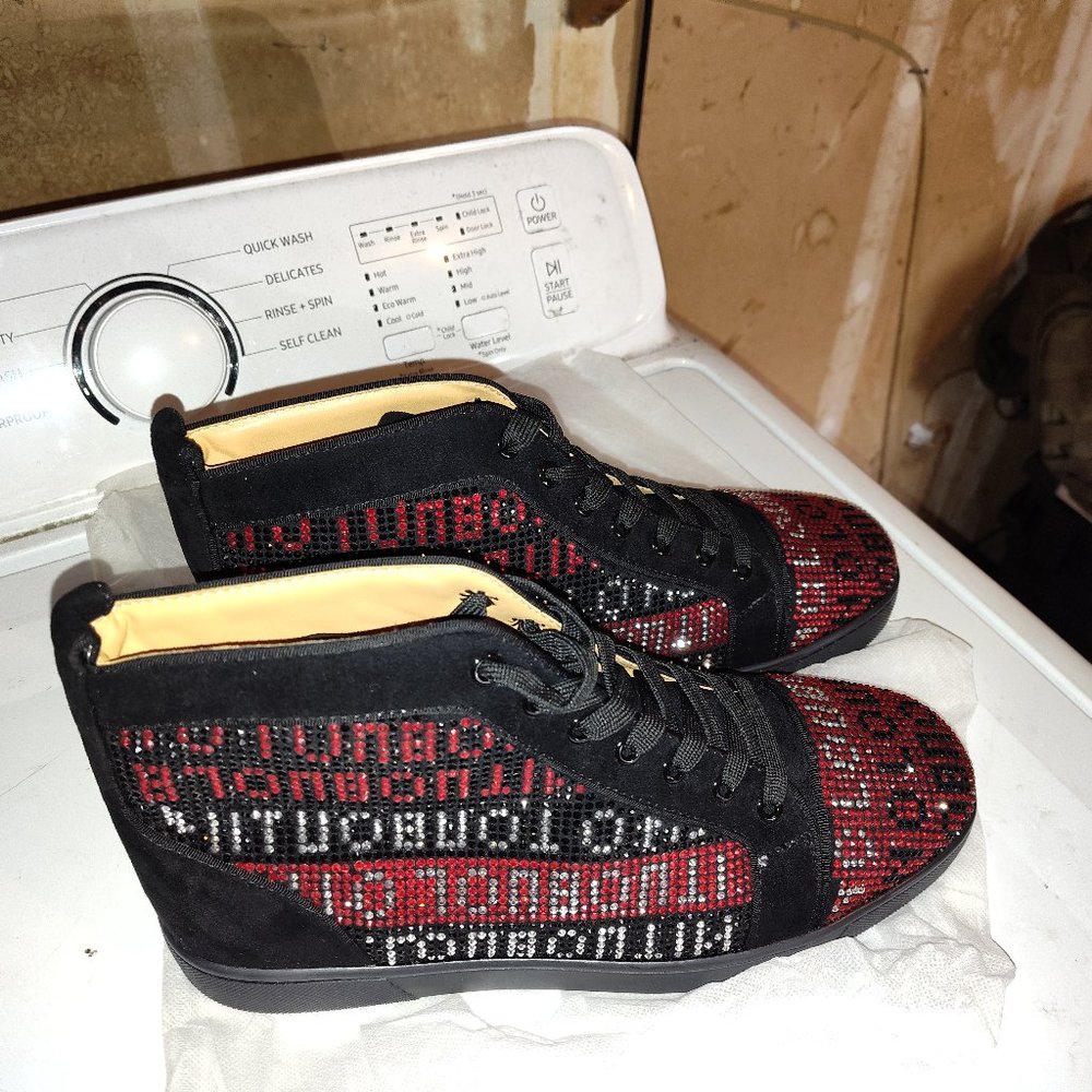 CHRISTIAN LOUBOUTIN Men's Louis TSQ Logo Embellished Suede High-Top Sneakers